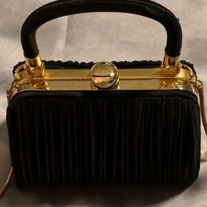 Lord and Taylor Black Purse Scrunchy and Gold Hardware & Black Handle with Chain